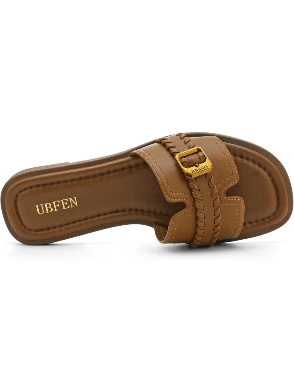 Women's Brown Square Toe Flat Sandals Slides Dressy Comfortable for Casual